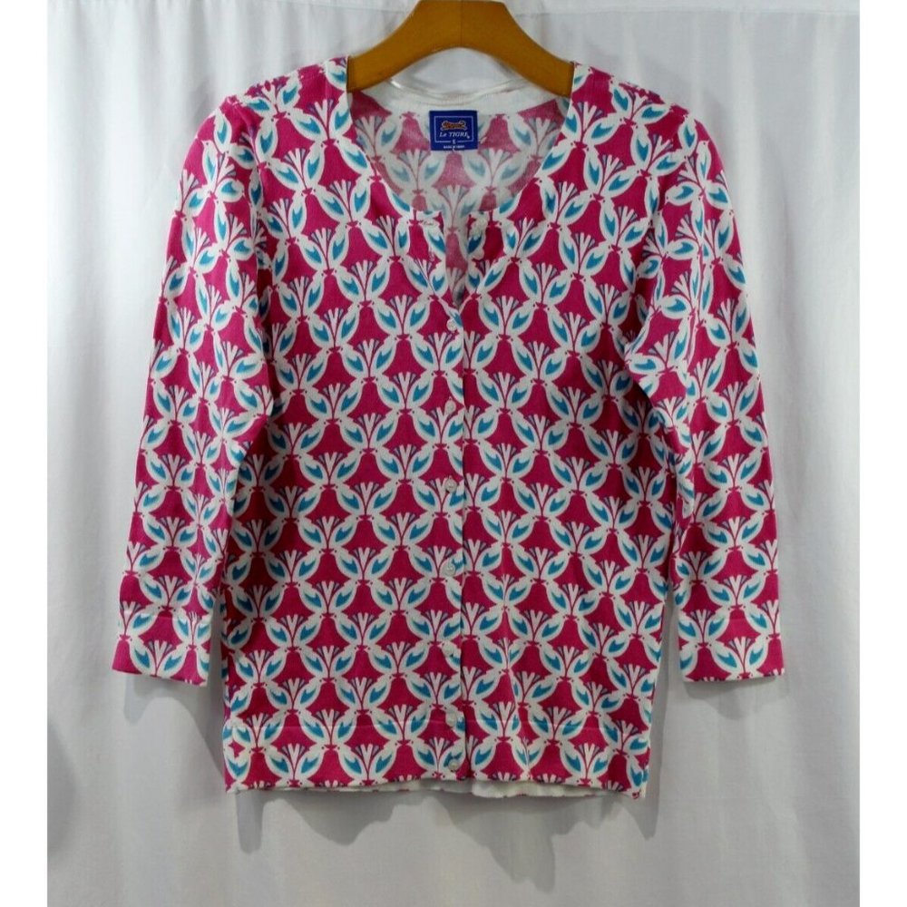Le‎ Tigre Womens Pink Blue Button Front Cotton Blend Cardigan S